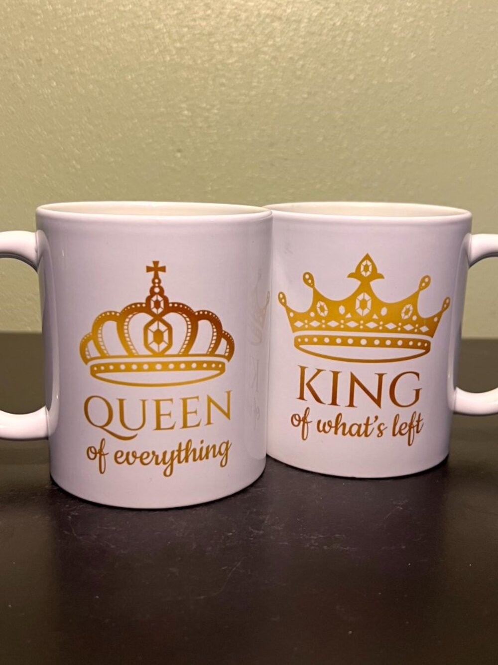 Set of 2 King and Queen Gold Crown Ceramic Coffee Mugs His Hers Couples Gift